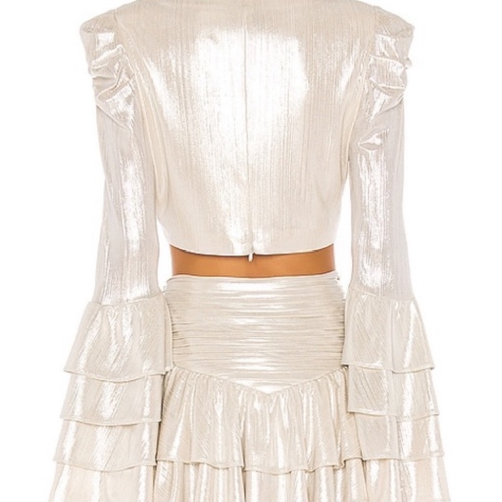 RETROFETE/ Revolve Crop Top XS - Crop Bell Sleeve Shimmer metallic Top. NWT $375 - Picture 2 of 7